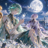 月明かりの草原に立つ宝石のような人物たちを描いた、宝石の国アニメ最終回ネタバレ感想・考察記事用の完全オリジナルイラスト
